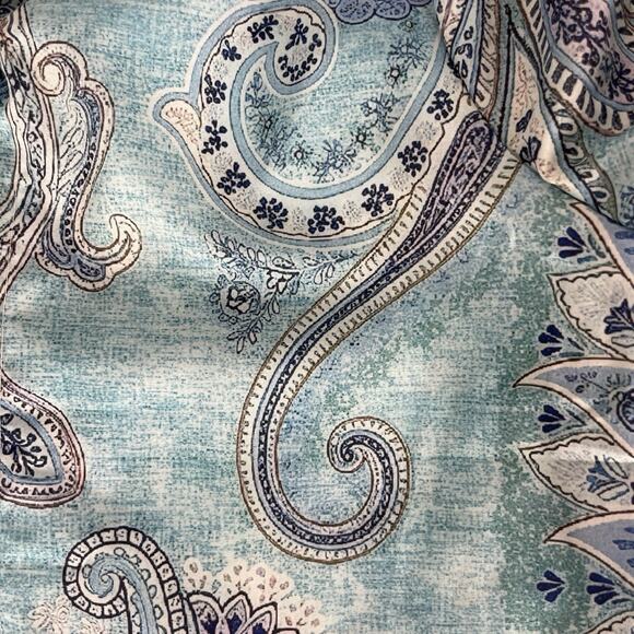 CherryBetty Retro Paisley Print Collared Puff Sleeve Top Blue Size medium - Picture 7 of 7